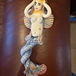Blue and Orange Ceramic Mermaid Art